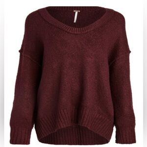Free People Deep Red V-Neck Sweater oversize size S